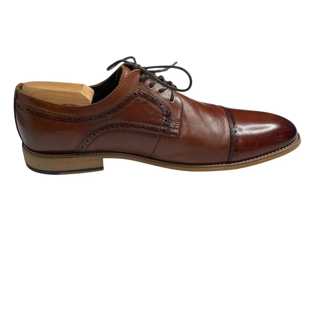 Stacy Adams Mens Cognac Brown Leather Cap Toe Brogue Derby Dress Shoes size 12M
